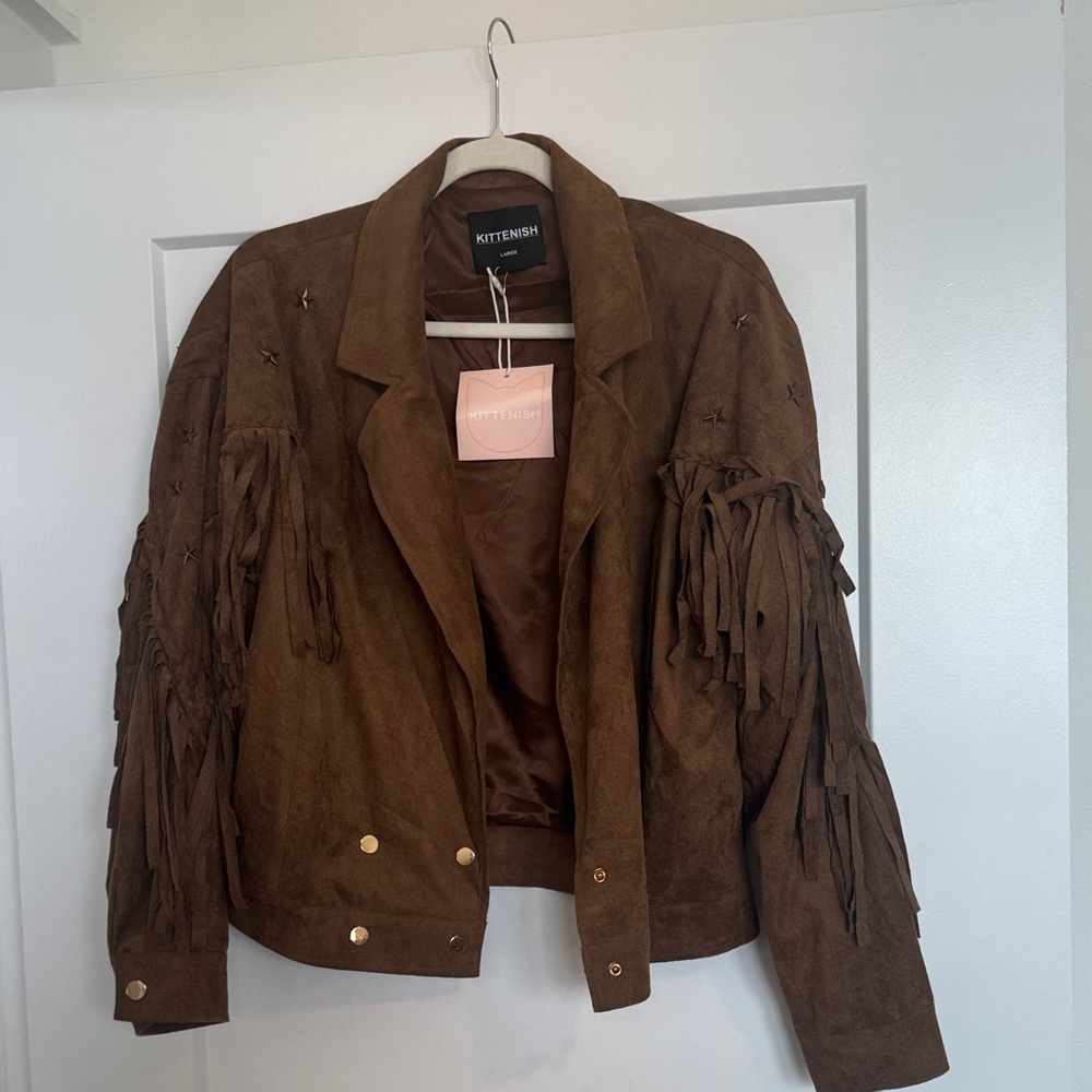 Kittenish Suede Brown Fringe Leather Jacket